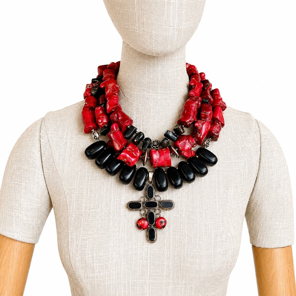 Red Coral Cross Necklace 0369117 image 3