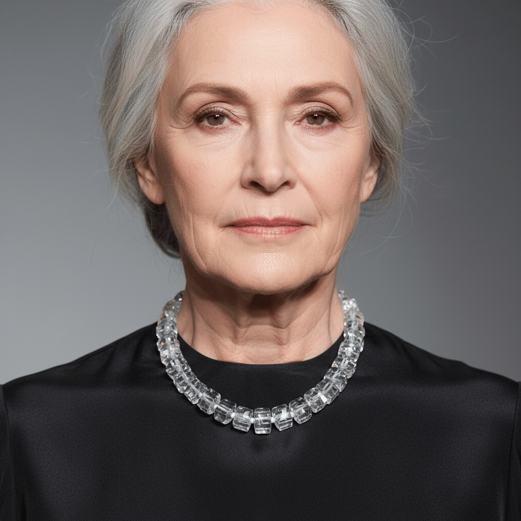 Graceful, luminous, and full of intention—the Crystal Clear Necklace is a wearable embodiment of clarity and elegance. Measuring 19 inches in length and weighing just 5 ounces, this handcrafted necklace rests delicately at the collarbone, providing the perfect balance of comfort and presence. Its medium-sized transparent beads reflect ambient light with every movement, offering a subtle yet radiant glow that transitions effortlessly from day to night. Each crystal bead is carefully selected for its natural beauty, featuring organic patterns and inclusions that ensure no two pieces are ever exactly alike. This uniqueness gives the Crystal Clear Necklace an authenticity that mass-produced jewelry can’t replicate. The result is a one-of-a-kind accessory that feels as personal as it is beautiful. Beyond its visual allure, this necklace holds deeper spiritual significance.  Clear crystals are traditionally associated with purity, alignment, and elevated consciousness. Whether you're drawn to its symbolic value or its natural artistry, this piece is both a meaningful gift and a cherished addition to your own collection. Timeless in style and soulful in substance, the Crystal Clear Necklace is more than jewelry—it’s a reflection of light, intention, and the stories we carry. Wear it as a touchstone of grace, or pass it on as a legacy of love.