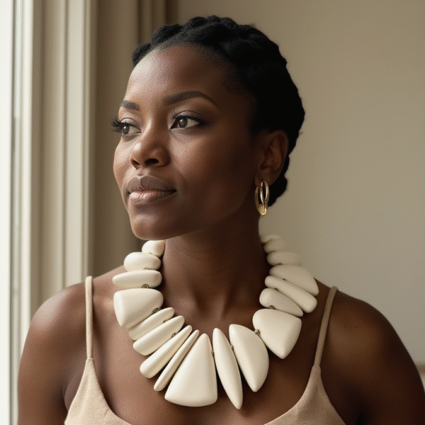 bold chunky necklace This exquisite chunky necklace features striking large ivory color beads, making it a standout piece for any outfit.