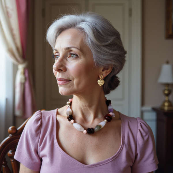 This exquisite necklace features a heart charm complemented by a stunning array of pink and gray Agate stones, horn, and conch beads. The delicate combination of pink and brown hues creates a minimalist yet striking design, allowing the unique patterns of each stone to shine through. Measuring 18 inches in length and weighing 4 ounces, this necklace is both lightweight and comfortable to wear. The soft colors and distinctive characteristics of the Agate stones make this piece a perfect accessory for any occasion, adding a touch of elegance and individuality to your ensemble.