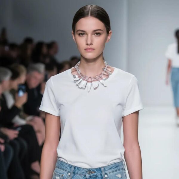 Effortlessly chic and endlessly versatile—the Clear Chunky Necklace brings a fresh, contemporary touch to any ensemble. Measuring 16 inches in length and weighing 9 ounces, this elegant piece strikes the perfect balance between bold presence and everyday wearability. Featuring irregular-shaped clear acrylic beads, the design creates a stunning icicle-like illusion that captures and refracts light with every movement. Its transparent aesthetic makes it a natural companion for any color palette or fabric, seamlessly complementing vibrant prints, crisp whites, soft pastels, or dark tones. Whether layered over a sleek black turtleneck or worn with a breezy summer dress, this necklace offers timeless adaptability with modern flair. The lightweight feel and smooth, polished finish of the acrylic ensure comfort throughout the day, while the necklace’s sculptural charm elevates even the simplest outfit. From casual brunches to evening events, it transitions effortlessly—proof that sophisticated style doesn't have to be complicated. For those who appreciate understated drama and flexible fashion, the Clear Chunky Necklace is an essential addition to your jewelry rotation. Refined, radiant, and always in season, it’s the kind of piece that quietly transforms your look—like ice catching sunlight, cool and captivating. A chunky necklace can further enhance your unique style.