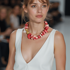 Infused with charm and handcrafted warmth, the Two-Tone Coral & Gold Bead Necklace is a true celebration of vibrant elegance. This captivating piece features a bold interplay of natural coral beads in radiant red and crisp white—each uniquely shaped to highlight its organic beauty. Interspersed with gold-colored wooden beads, the design offers a graceful contrast of texture and tone, creating an accessory that’s both eye-catching and easygoing. At 17 inches in length and a lightweight 8 ounces, this necklace is ideal for those on the move—effortlessly packing beauty and personality into your travel wardrobe. Whether you're strolling through city streets or dining by candlelight, its versatile styling bridges the gap between casual charm and evening polish. The finishing touch? A delicate gold heart clasp that adds just the right hint of romance and sentiment. It secures the necklace while also serving as a subtle symbol of love and affection—a perfect gift or personal keepsake. With its playful color palette, handcrafted feel, and chic, minimalist silhouette, the Two-Tone Coral & Gold Bead Necklace is a wearable work of art. Elevate your everyday look or complete your special occasion ensemble with this striking yet soft-spoken statement piece.