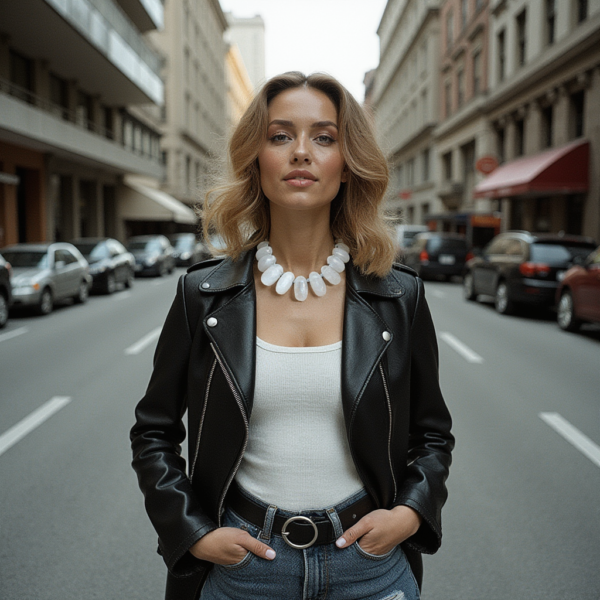 Elevate your style with this exquisite necklace featuring stunning white quartz beads and a sleek silver clasp. Handcrafted with care, each natural stone bead is thoughtfully knotted, ensuring a comfortable fit and a beautiful drape on your neck.  Known for its clarity and energy, white quartz is believed to enhance spiritual well-being. This necklace is not just a fashion statement but also a meaningful accessory. Perfect for any occasion, it effortlessly combines elegance and purpose.