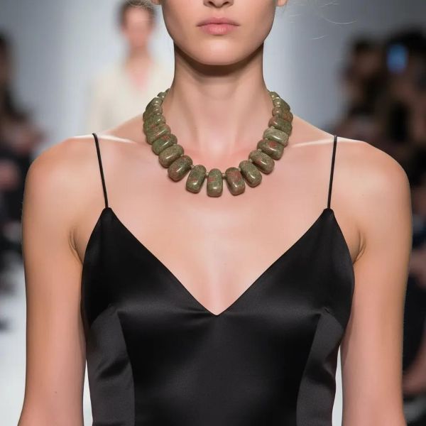 Celebrate the beauty of Earth’s artistry with the *Unakite Healing Necklace*—a vibrant, grounding piece that seamlessly blends rich natural tones with historical significance and holistic energy. This exquisite necklace is composed of chunky beads, each one showcasing a distinct blend of green epidote and reddish orthoclase feldspar—colors that echo forest landscapes and autumn embers in perfect harmony. Discovered in 1874 by American geologist Frank Howe Bradley and named after the Unaka mountain range of North Carolina, this is a metamorphic stone born from granite transformed by hydrothermal forces. When polished, it reveals a luminous, glassy luster that adds depth and character to its already striking palette. But this necklace offers more than visual beauty. Long revered as the “stone of vision,” Unakite is cherished by energy practitioners for its power to enhance intuition, support emotional clarity, and promote physical well-being—especially in relation to skin and hair vitality. It’s a meaningful talisman for those seeking balance, insight, and natural strength in their daily lives. Whether layered with neutrals or worn as a bold standalone piece, the *Unakite Vision Necklace* is an artistic expression of grounded elegance and personal power—perfect for anyone drawn to gemstones that tell a story and stir the soul.