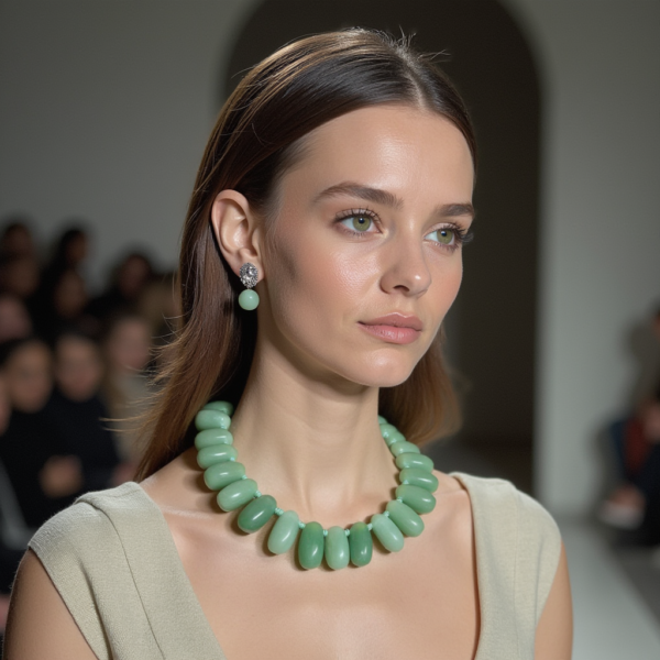 Elevate your accessory game with this stunning green necklace. It is crafted from irregularly shaped semiprecious green Aventurine stones. Each bead showcases a vibrant hue, enhanced by tiny Fuchsite crystal particles, making it a unique addition to your jewelry collection. Handcrafted with care, this polished Aventurine necklace is designed to comfortably fit the shape of your neck, offering both style and elegance. Beyond its beauty, Aventurine is known as a lucky charm, attracting opportunities and positive energy into your life. Perfect for any occasion, this necklace is a must-have for those who appreciate both fashion and meaning.