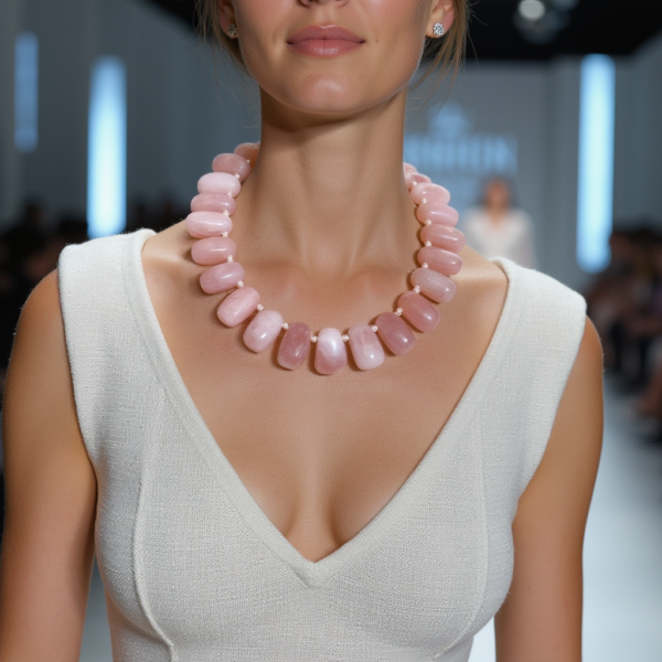 Discover the beauty and serenity of our handcrafted necklace from polished pink quartz stones. Assyrians and Romans are believed to have been the first to use rose quartz. Egyptians believed that rose quartz could prevent aging, and further research about the stone's uses can teach you the rituals performed with it to extract its energy.