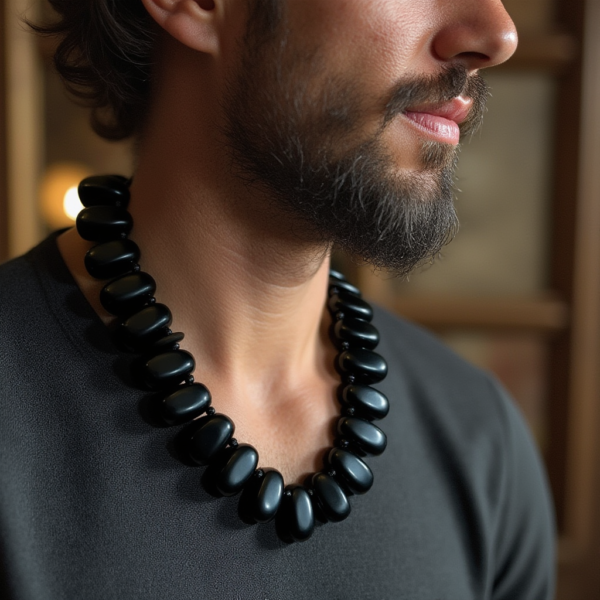 Discover the enchanting allure of our handcrafted black Obsidian necklace, designed to be a stunning accessory and a protective talisman. Featuring large natural Obsidian beads, this necklace not only adds a touch of elegance to any outfit but also serves as a shield against negative energies. The eye-catching silver Rhinestone carabiner clasp adds a hint of sparkle, making it perfect for both day and night wear. Embrace the mystical power of this unique piece and elevate your jewelry collection today!