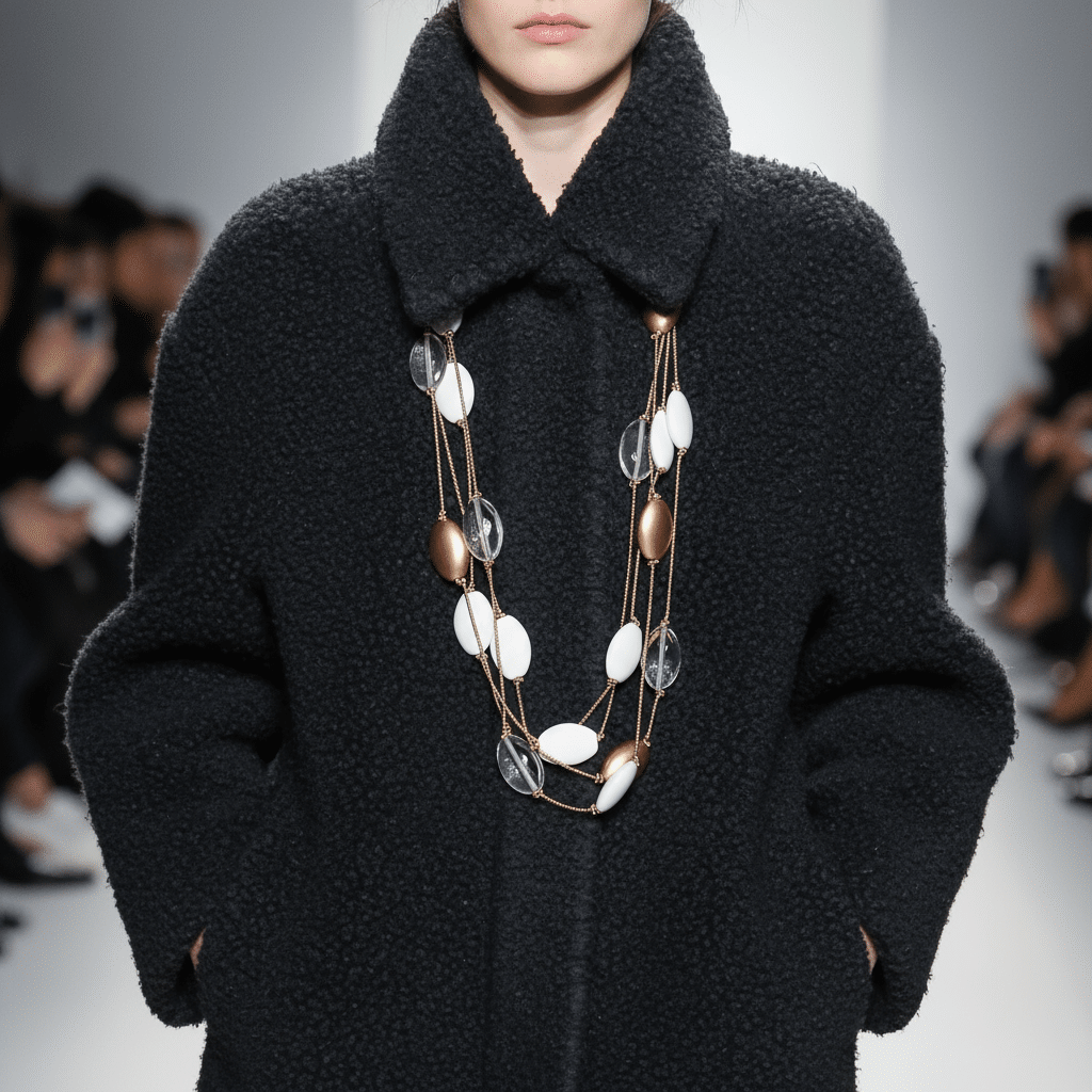 Discover effortless sophistication with this 36-inch multi-strand necklace, designed to bring timeless beauty to your everyday style. Crafted with four strands of lightweight gold nylon cord, it drapes gracefully while remaining comfortable for all-day wear. The necklace is adorned with a striking mix of snow-white and gold resin beads, creating a luminous contrast that instantly elevates any outfit. Unlike heavy statement jewelry, this piece offers the bold look of large beads without the bulk. Its lightweight design ensures easy wear, while the layered strands add depth and movement. Whether styled with a crisp blouse for work or paired with an elegant dress for evening occasions, this necklace transitions seamlessly from day to night. The golden tones radiate a Honeyed warmth, perfectly balanced by the purity of white beads. This Honeyed glow enhances the necklace’s versatility, making it a standout accessory for both casual and formal looks. With its Honeyed elegance and modern simplicity, this necklace is destined to become a staple in your jewelry collection.  Celebrate the harmony of comfort and style with a piece that embodies understated luxury and effortless charm.