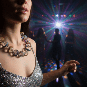 Turn heads and spark conversations with this vibrant beaded necklace—a dazzling accessory designed to elevate your look from casual chic to full-on glam.  This piece delivers a playful yet polished aesthetic, featuring large, translucent beads wrapped in colorful mesh bands of tiny Rhinestones.  The stylish design makes it an ideal companion for parties, fun outings, and nightclub events, where bold fashion statements reign supreme. With an adjustable length of up to 22 inches, it sits gracefully at the collarbone, making it perfect for layering or wearing solo. Whether you're dancing under neon lights or sipping cocktails in a rooftop lounge, this necklace adds a pop of color that commands attention.  The silver clasp and extender chain ensure a secure fit while offering flexibility for different necklines and moods. Each bead’s vibrant hue—ranging from electric blue to sultry red—captures the energy of a nightclub atmosphere, making it a must-have for anyone who loves expressive fashion.  Pair it with a sleek black dress or a playful crop top and jeans, and you’re ready to own the night.  For those who live for sparkle, rhythm, and unforgettable style, this necklace is your ultimate nightclub accessory.