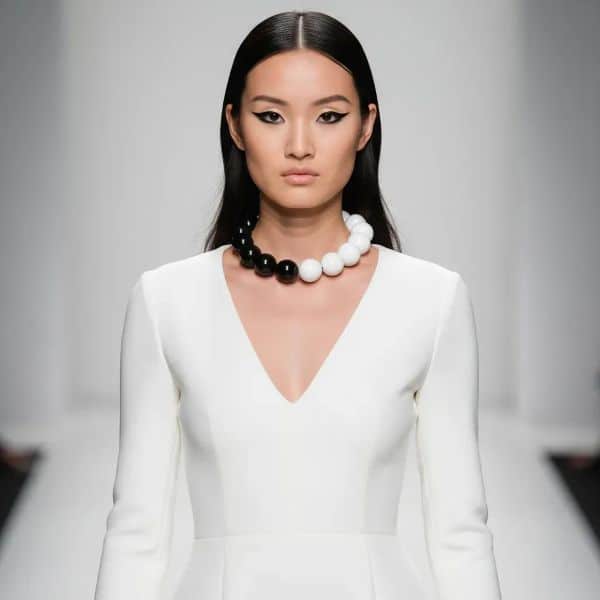 Bold in contrast yet refined in its simplicity, the Classic Black & White Bead Necklace is a timeless accessory designed to complement your wardrobe with effortless sophistication. Expertly strung with large alternating black and white beads, this striking piece captures the essence of monochrome elegance, creating a bold visual rhythm that remains versatile and stylish across seasons. Its adaptable length allows you to wear it as a sleek choker or extend it to a graceful collar style, giving you freedom to tailor your look to any occasion. Whether paired with formal attire for a polished statement or worn with everyday outfits for a touch of graphic chic, this black and white necklace bridges the gap between classic refinement and modern flair. The high-contrast color palette makes it easy to mix and match with a wide variety of tones, prints, and textures—adding a crisp accent without overpowering your ensemble. From office sophistication to evening glamour, it’s the kind of piece that never goes out of style. Perfect for those who appreciate enduring design with a contemporary twist, the Classic Black & White Bead Necklace is a foundational staple in any jewelry collection. It's not just an accessory—it’s your go-to for effortless style and timeless appeal.