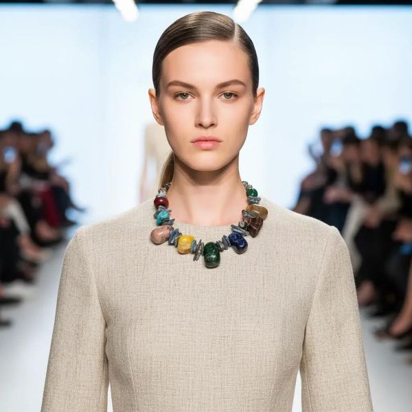 Rich in symbolism and bursting with natural beauty, this statement necklace is a celebration of resilience, creativity, and vibrant self-expression. Featuring a diverse array of natural stones—Agate, Kyanite, Wood, Sodalite, Rhodonite, Unakite, the striking Dragon Bloodstone, and a Lotus Flower—this piece is designed to captivate with its dynamic interplay of colors and textures. From earthy tones to bold mineral hues, every bead is hand-selected to contribute to a harmonious composition that reflects the complexity and beauty of nature. At the heart of its design lies a meaningful touch: the Boxwood Lotus Pod, revered for its symbolism of rising above adversity unblemished—“rising above the mud without stains.” This artistic centerpiece infuses the necklace with depth and intention, making it more than just a fashion statement. It’s a wearable metaphor for growth, grace, and personal evolution. The unique combination of stone shapes and finishes brings tactile intrigue to the piece, making it as delightful to wear as it is to behold. Whether styled with a minimalist outfit to let its colors shine or layered for bohemian flair, this necklace brings soul and sophistication to your jewelry collection. It’s an ideal choice for those who value the fusion of natural artistry and profound meaning.