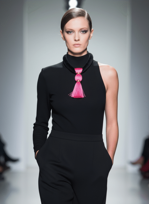 Bold, playful, and effortlessly chic—this striking pink and black necklace is the accessory your black wardrobe’s been waiting for. Measuring 17 inches (43 cm) and weighing a mere 3 ounces, it blends comfort with unforgettable style. The soft black suede cord lies smoothly against the skin, while the oversized hot pink tassel, crafted from luxe silk thread and bound in shimmering gold, steals the spotlight. Perfect for those who love wearing black but want to add a vibrant twist, the tassel’s vivid hue injects instant energy into your ensemble. Whether you're dressing up a casual tee or adding flair to an evening look, this piece is a standout companion. The tassel sways gracefully with movement, catching the light and attention alike—making it more than an accessory; it’s a statement of joyful confidence. Designed for effortless wear, its lightweight construction and punchy color palette make it ideal for both day-to-night transitions and seasonal layering. A must-have in any expressive collection, this necklace invites you to redefine black with a pop of personality. Let it hang loose, speak loud, and celebrate your style with every swing.