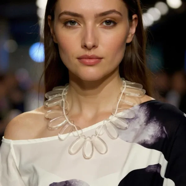 Delicate yet impactful, this 19-inch flower shaped necklace brings a touch of refined charm to any ensemble. Weighing 12 ounces, it strikes a perfect balance between substance and comfort, crafted for effortless wear from morning meetings to evening soirées. Its versatile flower design makes it suitable for both casual and formal settings, seamlessly transitioning between styles without missing a beat. The standout feature is its enchanting flower shaped design, composed of clear petals formed from lightweight, flattened beads. These petals shimmer subtly as they catch the light, adding elegance without overpowering your look. Their airy, translucent quality evokes nature’s grace, while the thoughtful craftsmanship ensures all-day comfort. Whether paired with a crisp blouse, flowing dress, or minimalist tee, this flower necklace enhances your style with ease. Its neutral tones and clean lines work beautifully across seasonal wardrobes, making it a reliable staple in your jewelry collection. Simple in concept yet expressive in detail, this piece invites compliments while quietly reflecting your personal flair. Ideal for those who appreciate understated beauty, this floral-inspired necklace celebrates wearable art and modern femininity. Let it be your go-to accent — a symbol of elegance that speaks softly, yet leaves a lasting impression.