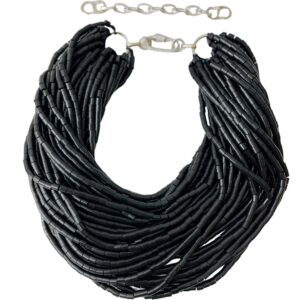 This multi-strand necklace can be worn as simple strands or with a twist. It features high-luster plastic beads and is lightweight at only 7OZ/19 IN long, with an extension of up to 24 IN. It is easy to travel with, and the luster of the beads can dress up a simple T-shirt or show off the luster of the beads with a night dress. 