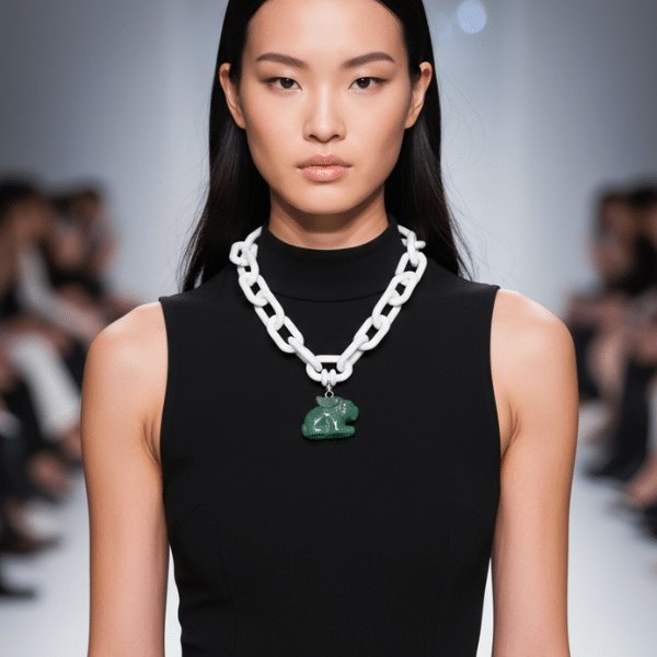 🐇 Fresh, playful, and full of charm—the Acrylic Chain Necklace brings contemporary design and symbolic meaning into perfect harmony. Measuring 17 to 20 inches and weighing just 3 ounces, it offers an adjustable length for your ideal fit, pairing comfort with stylish versatility. This piece features a sleek white chain link structure that commands attention with its bold silhouette and glossy texture. Lightweight yet durable, the chain adds a sculptural dimension that feels both minimalist and expressive. Its crisp neutrality makes it a go-to accessory for any outfit, whether you’re styling for daytime ease or evening edge. The centerpiece—a hand-crafted Aventurine bunny pendant—is more than decorative. Aventurine is known for attracting prosperity and promoting emotional wellness, while the bunny shape adds a touch of whimsy and gentle symbolism associated with fertility, abundance, and intuitive movement. Suspended gracefully from the acrylic chain, the pendant creates a charming contrast that enhances its visual appeal. Whether layered with other pieces or worn as a standalone accent, this necklace brings out individuality while inviting positive energy into your style story.  The acrylic chain keeps the spotlight on artistry and intention. It’s not just a necklace—it’s a celebration of personality, positivity, and contemporary grace.