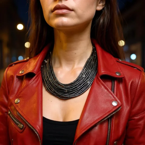 🌒 A statement in sophistication and strength, the Hematite Necklace embodies bold design with a shimmering touch. Handcrafted with 24 gleaming strands, this piece offers a dynamic combination of texture, light, and history. Measuring 19 inches at its shortest and extending up to 24 inches, its generous weight of 20 ounces enhances its luxurious presence while remaining comfortably wearable. Each strand is adorned with a faceted crystal, lending brilliance and movement to the overall silhouette. The lustrous silver tone of Hematite creates an elegant backdrop, contrasting beautifully with the sparkle of the crystals and the deep tones of the Onyx toggle clasp. This adjustable clasp allows the necklace to be styled in multiple ways—flat across the collarbone, twisted for volume, or crossed for an avant-garde edge. Whether worn with the clasp in front or back, every arrangement offers a new mood and visual rhythm. Historically, Hematite held symbolic significance—it was worn as a talisman by English warriors, believed to safeguard those wounded in battle. Its inclusion here infuses the necklace with quiet power and cultural depth. Perfect for collectors of meaningful jewelry and lovers of sculptural elegance, this piece invites admiration for its craftsmanship and versatility. The final whisper of Hematite completes its story—resilient, radiant, and unapologetically bold.