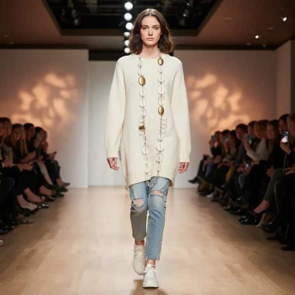 Crafted to command attention, this exquisite necklace with extended length features a stunning combination of clear beads interspersed with elegant gold accent beads. Its harmonious blend of transparent and metallic hues offers a luxurious sheen that captures light from every angle. Designed for versatility, you can wear it as a single strand with a long, flowy dress to achieve effortless grace. Simply slip it over the head for instant elevation of casual separates, or transform it into two long strands that cascade beautifully, adding depth and dimension to your look. For a bold, fashion-forward twist, double it up again to create a chunky, sculptural statement. Each bead is uniformly strung on a durable, tangle-resistant cord that drapes gracefully and maintains its poise throughout the day. The juxtaposition of crystal-clear forms and golden accents lends this piece an air of modern elegance while retaining timeless appeal. Perfect for both daytime sophistication and evening glamour, it transitions seamlessly from desk to dinner and beyond. Lightweight yet substantial, the design moves with your body, catching reflections with every turn. Allow this dramatic piece to take you from workwear to weekend attire, ensuring a lasting impression wherever you go.  Each clear bead reflects a prism of color, while gold accents cast a long glow.