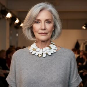 Winter White & Gold Acrylic Bead Necklace Command attention with this regal statement necklace, a sculptural blend of winter white and gleaming gold accents. Crafted with multilayered strands of acrylic beads, the design evokes natural pebbles—smooth, matte, and artfully arranged.  Interspersed among the white beads are gold-toned spacers, adding warmth and contrast to the cool palette. This necklace is more than an accessory—it’s a wearable art piece. The layered construction creates depth and movement, while the circular clasp ensures a secure and polished finish. Measuring 16 inches with an extension up to 21 inches, it adapts effortlessly to different necklines and occasions.  At 14 ounces, it has a bold, confident presence without compromising comfort. Whether paired with a crisp blouse or a dramatic evening dress, this necklace transitions seamlessly from day to night. Its regal tones and organic shapes make it a standout piece for gallery events, holiday gatherings, or everyday elegance. Celebrate your individuality with a design that’s both modern and timeless. The regal interplay of white and gold speaks to strength, grace, and artistic flair—perfect for those who love jewelry that makes a statement.