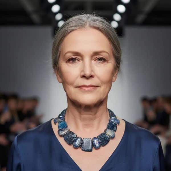 Zacatecas Necklace Where ancient stone meets modern elegance. This striking necklace blends flat Imperial Jasper with oval Sodalite stones, interspersed with gleaming silver spacer beads. The palette is a symphony of blues—deep navy, misty gray, and soft sky tones—each stone revealing its own marbled story. Measuring 18 inches with an extender reaching up to 22 inches, and weighing 8 ounces, it offers a substantial yet graceful presence around the neck. Imperial Jasper is revered for its grounding energy and intricate veining. The variety featured here hails from the rugged terrain of Zacatecas, Mexico, a region known for its rich deposits of semiprecious stones. Nestled in the Sierra Madre Occidental, Zacatecas has been a source of mineral beauty for centuries, with Imperial Jasper prized for its durability and spiritual symbolism. Sodalite, with its celestial blue hues, complements the Jasper’s earthy elegance, adding depth and contrast. Together, they create a piece that feels both ancient and contemporary—a wearable tribute to the artistry of nature and the legacy of Zacatecas. Whether paired with linen or leather, this necklace commands attention. It’s not just jewelry—it’s a journey through stone, history, and the soul of Zacatecas. Let its blues speak for you, three times over.