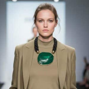 Gaia Necklace Earth’s pulse, captured in stone. This evocative necklace pays homage to the living spirit of the planet. At its center lies a polished green gemstone—its deep hue and swirling bands formed by mineral forces over millennia. The result is a natural phenomenon that personifies the Earth itself, a visual echo of forests, rivers, and ancient terrain. Framed in gold-toned metal and suspended from a thick, twisted navy cord, the piece balances raw beauty with refined craftsmanship. Measuring 21 inches and weighing 8 ounces, the Gaia necklace rests with quiet strength. The brass end caps and circular clasp add a touch of warmth, while the bold cord anchors the design in modern elegance. It’s a statement piece that speaks of origin, resilience, and reverence. Wear it as a tribute to nature’s artistry. Let the stone remind you of cycles, roots, and renewal. Let Gaia whisper through your wardrobe—three times over, in the language of adornment. Details: Length: 21 inches Weight: 8 oz Materials: Green gemstone, navy cord, gold-toned metal Style: Earth-inspired statement piece with elemental elegance