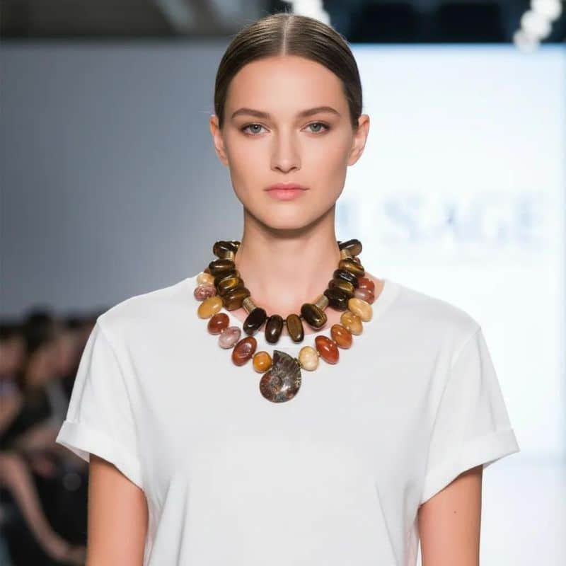 Tiger Eye & Aventurine Ammonite Combo Earthbound elegance. Ancient energy. Layered strength. This striking duo—products 0369244 and 0369245—offers a powerful fusion of natural elements and timeless design. Crafted with polished Tiger Eye and Aventurine stones, each necklace showcases the grounding warmth of golden-brown hues. Antique gold accent beads thread through both strands, adding a touch of vintage refinement and enhancing the organic richness of the stones. At the heart of this combo lies a dramatic Ammonite pendant—an ancient fossil spiral that evokes transformation, endurance, and the rhythm of nature. Its marbled pattern and bold presence anchor the layered look with symbolic weight and visual intrigue. Each necklace measures 18 inches in length, designed to sit gracefully at the collarbone, and together they weigh a substantial 17 ounces—luxurious yet wearable. Whether worn as a layered statement or styled individually, these pieces offer versatility and impact. You may choose to purchase each necklace separately to suit your styling needs, or opt for the Tiger Eye & Aventurine Ammonite Combo at a special bundled price. Either way, you’re investing in a piece that speaks to strength, serenity, and the beauty of natural design.