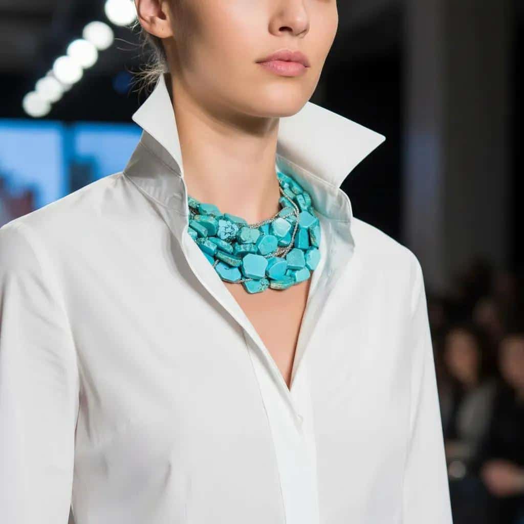 Make a bold statement with this multi-strand Tiel Chalcedony stone necklace, designed with rich texture, vibrant color, and elegant sparkle. The necklace features multiple strands of teal-colored chalcedony stones, each with a natural look that gives the piece depth and character. Strands of tiny Rhinestones are woven throughout, adding a delicate shimmer that beautifully complements the stones. Finished with a natural stone onyx toggle clasp, this necklace offers a refined contrast and a secure, stylish closure. Measuring 17 inches in length and weighing 18 ounces, it has a substantial feel while resting beautifully around the neckline. This Tiel Chalcedony necklace is perfect for dressing up a simple outfit or adding a unique finishing touch to evening wear. Its combination of natural stone, sparkle, and layered design makes it a standout piece for any jewelry collection. Chalcedony is a form of highly compacted quartz. 