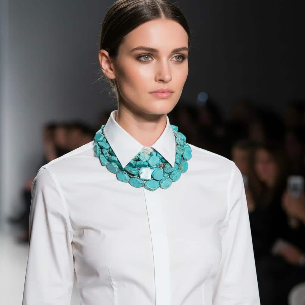 Make a bold statement with this multi-strand Tiel Chalcedony stone necklace, designed with rich texture, vibrant color, and elegant sparkle. The necklace features multiple strands of teal-colored chalcedony stones, each with a natural look that gives the piece depth and character. Strands of tiny Rhinestones are woven throughout, adding a delicate shimmer that beautifully complements the stones. Finished with a natural stone onyx toggle clasp, this necklace offers a refined contrast and a secure, stylish closure. Measuring 17 inches in length and weighing 18 ounces, it has a substantial feel while resting beautifully around the neckline. This Tiel Chalcedony necklace is perfect for dressing up a simple outfit or adding a unique finishing touch to evening wear. Its combination of natural stone, sparkle, and layered design makes it a standout piece for any jewelry collection. Chalcedony is a form of highly compacted quartz. 